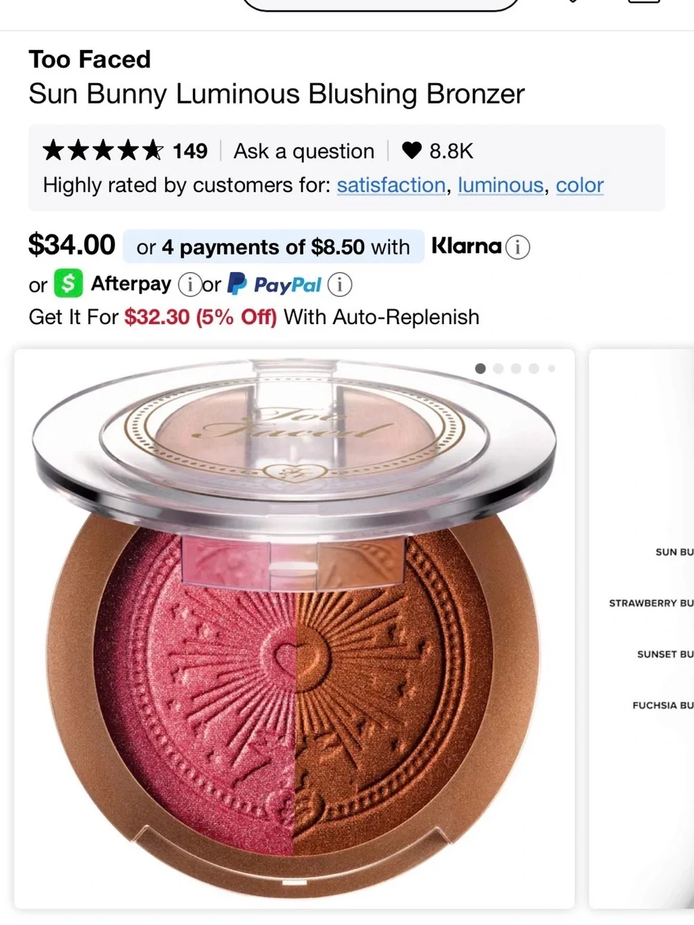 Too Faced Sun Bunny Blushing Bronzer - Pink & Gold Packaging